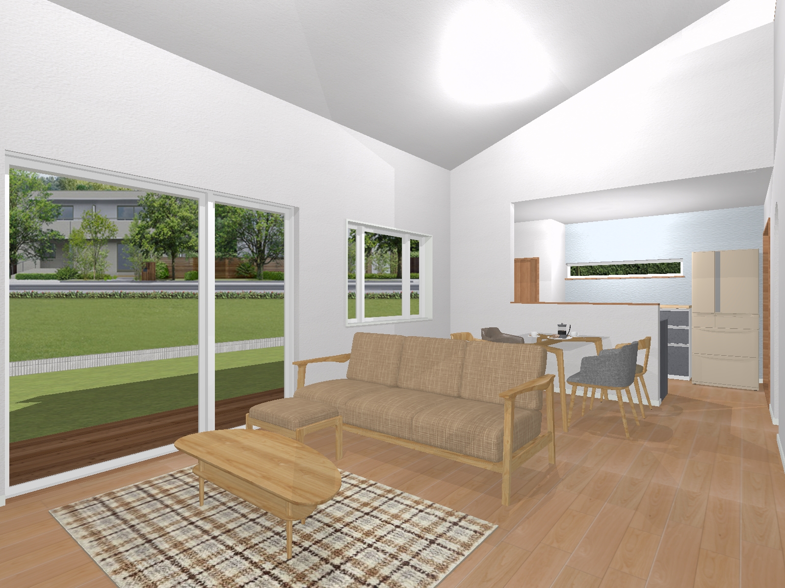 天井の高いリビング、一年中快適！